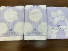 courreges クレージュ バスタオル ドット 花 パープル 紫 3枚セット 綿