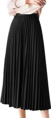L_ブラック [Luxe Relax] プリーツ シャイン スカート プリーツスカート フレア 冬オフィス オフィス キレイメ ロング ロングスカート スカートレディース 体型カバー おしゃれ 秋冬 きれいめ 秋冬服レディース 森ガール aラインスカート シン