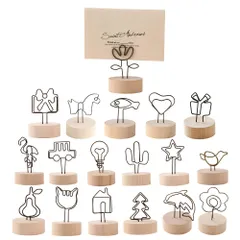 AZNABLE メモスタンド メモクリップ クリップホルダー 木製 フォトクリップ 結婚式 写真立て カードスタンド 18個入り 卓上 