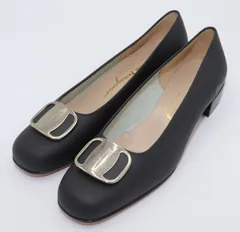 Ferragamo フェラガモ ヴァラ金具 レザー パンプス レディース 6 C ブラック イタリア製