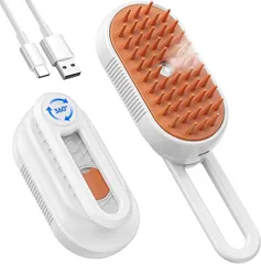 猫 ブラシ スチーム 猫用 蒸し猫ブラシ 猫用 犬用 ペット用 スチーム付き 猫 ブラッシング 3in1機能 ミスト ケア よく取れる 痛くない 抜け毛取り 毛玉ケア 静電気防止 USB充電式 猫犬兼用 短毛 中毛 長毛 (オレンジ)