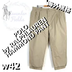 ポロバイラルフローレンツータックチノパンツ極太RALPHLAURENw42ワイド大きいサイズパッチロゴスソダブルベージュUSAアメリカ古着