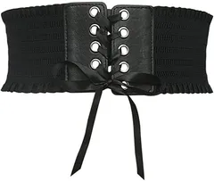 HARGIO ゴムベルト レディース 太ベルト レース 太め ゴスロリ 幅広 量産型 地雷系 ゴシック 病みかわ フリフリ コルセット(ブラック,  Free Size)