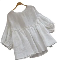 ririka チュニック ブラウス 7分袖 トップス プルオーバー 肩 ドロップ ショルダー ふんわり ゆったり 体型カバー ギャザー カジュアル レディース XXL( 白,  2XL)