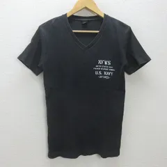 G■アヴィレックス/AVIREX VネックTシャツ/ワッフル地【M】黒/men's/100【中古】■