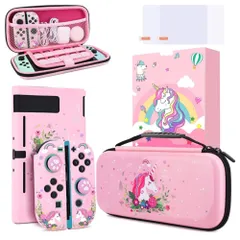 ニンテンドースイッチ ユニコーン キャリングケース 保護カバー付き ピンク ガーリー 収納ケース キッズ P_0