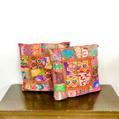 【2点】新品 インド刺繍パッチワーククッションラリーキルトエスニック