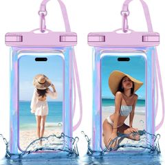 2枚セット完全防水】にじ色汎用型スマホ防水ケース。大型のスマホも使える防水ケース・バッグ（防水性能：IP68認定）アウトドア・スポーツシーン適用のApple iPhone、Android Phoneなど最大7.5"のスマホに対応（ピンク色）