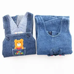 ミキハウス mikihouse 2点セット ジャンパースカート オーバーオール デニム 刺繍 80cm 紺 ネイビー /OU ■GY14