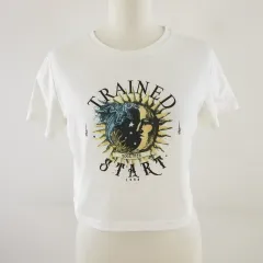 DAZY カットソー Tシャツ クロップド ショート丈 プリント オフホワイト 白 XL *T512