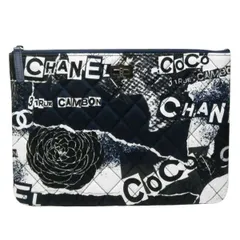 【中古A】シャネル　ＣＨＡＮＥＬ　２．５５　マトラッセ　キャンバス　プリント　ポーチ/クラッチバッグ/書類ケース　カメリア　カンボン　ＣＯＣＯ　ブラック/ネイビー/ホワイト