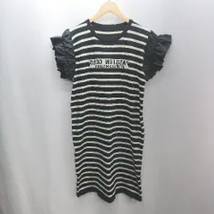 ◇ ⊂◎●未使用● <!-利用不可文字-!>L.A.GLITTER ボーダー柄 フレンチ 膝丈 ワンピース サイズM～L ブラック アイボリー レディース E  【1502060017602】