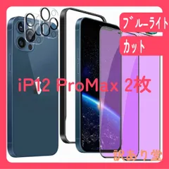 iPhone12 pro Max ブルーライトカット強化ガラスフィルム2枚＋iPhone12 pro Max レンズフィルム 2枚 6.7インチ 硬度9Ｈ 指紋付着防止 飛散防止 気泡防止 滑らかなタッチ操作 全面保護フィルム ガイド枠付