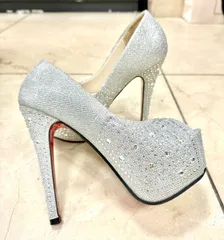 【再入荷】【14cmヒール】【22.5cm～25.0cm】シルバー BENEDETTA/ベネデッタ スクエアビジュー×ラメオープントゥハイヒールパンプス 3220