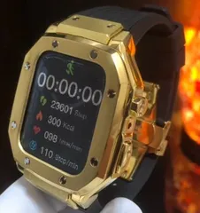 GimelZayin ゴールド★アップルウォッチ ラバーベルト ステンレス カバー　ケース 44mm 45mm 4 5 6 7 8 se  メンズ レディース スポーツ Apple Watch バンド