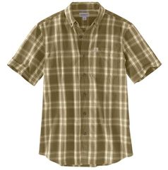 送料無料！carhartt カーハート エッセンシャル プラッド B.D シャツ 半袖 OLIVE M