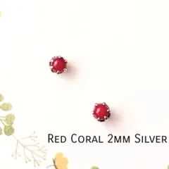 【極小2mmシルバー】赤珊瑚（レッドコーラル）の１粒ピアス