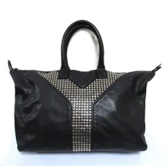 美品 YVES SAINT LAURENT イブサンローランリヴゴーシュ SAC Y ROCK イージーロック スタッズ レザー ボストンバッグ ブラック レディース 古着 中古 USED