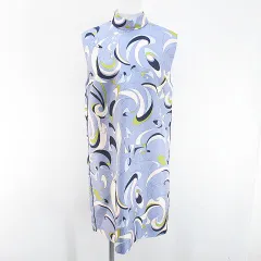 エミリオプッチ EMILIO PUCCI ノースリーブ 膝上 ミニ タイトワンピース ワンピース 絹 シルク 40 青系 ブルー イタリア製 裏地 総柄のサムネイル