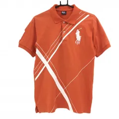 ポロラルフローレン 半袖ポロシャツ オレンジ×白 ビッグポニー 襟裏ロゴ メンズ L ゴルフウェア Ralph Lauren
