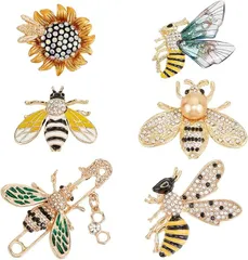 PH PandaHall ブローチ ミツバチ 6種 ラインストーン ひまわり 女性用ブローチ 高級 結婚式 卒業式 入学式 胸飾り アンティーク風 服ピン 人気 贈り物 帽子 バッグ スカーフ 洋装の装飾( ミツバチ)