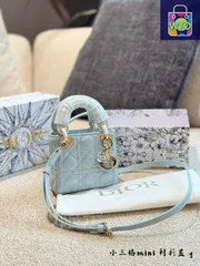 【今日特価】Dior Lady Dior ブルー ハンドバッグ シャツブルー レザー スモールサイズ