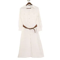 未使用★ ZARA ザラ 通年 現行タグ★ ベルト付き 金ボタン 長袖 ロング シャツ ワンピース Sz.S レディース 白