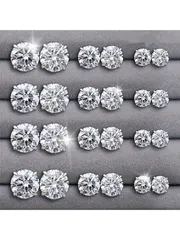 ジュエリー メンズ イヤーアクセサリー 12ペア ファッショナブル 6爪 キュービックジルコニア スタッドピアス ユニセックス ジュエリー