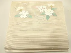 平和屋着物＊夏物　八寸名古屋帯　芝花文　金銀糸　正絹　逸品　CAAR0684eg