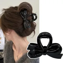 Liebendo ヘアクリップ 大きめ 髪留め バレッタ ヘアアクセサリー リボン バンスクリップ 大人 可愛い 髪飾り 丈夫 強力 hair clip 髪クリップ 韓国風 通勤(黒)