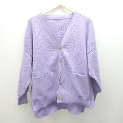 ◇ ViS Vネック フロントボタン 厚手 サイドスリット 無地 長袖 カーディガン サイズFREE パープル レディース E  【1308160013380】