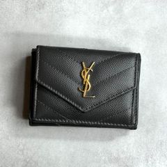 【美品】 YSL SAINT LAURENT サンローラン / カサンドラマトラッセミニウォレット 三つ折り財布 ミニ財布 キャビアスキン マトラッセ グレー 505118