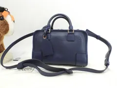 ロエベ アマソナ23 レザー紺 シルバー金具 ポシェット s付ミニハンドバッグ 美品@471510