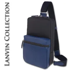 ランバンコレクション LANVIN COLLECTION 牛革使い ワンショルダーバッグ エクラ メンズ ブルー×ブラック 青 黒 日本製 定価25,300円 ボディバッグ 撥水 レザー ラバー