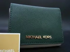 ■新品■未使用■ MICHAEL KORS マイケルコース レザー 三つ折り 財布 ウォレット 小銭入れ 札入れ グリーン系×ホワイト系 AY0820