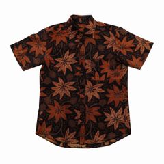 バティックシャツ 半袖シャツ ブラック フラワー アジアン雑貨 バリ雑貨 服 アロハシャツ リゾートウェア 半そでシャツ クールビズ メンズ ユニセックス ユニフォーム 制服 インドネシア 民族衣装【アウトレット】【メール便】150120