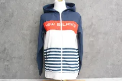 【程度良好 人気ブランド】ニューバランス レディース フルジップパーカー ネイビー/ホワイト/レッド サイズ2 ゴルフウェア 012-0162503