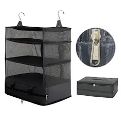 『軽量化 YKKファスナー採用』 クローゼット吊り下げ収納 インナーバッグ トラベルポーチ 吊り下げポーチ YKK 圧縮 旅行 出張 旅行ポーチ パッキング (ブラック, XL) [ブラック] [XL]