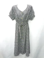 ◇ ⊂ MAJESTIC LEGON 花柄 バッククロス 半袖 ロング丈 ワンピース サイズM ブラック ホワイト レディース E  【1409100045864】