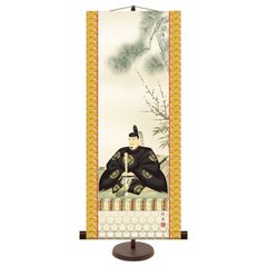 【Y】美品│掛軸│桂舟筆 菅原道真公像画幅│絹本肉筆・学問の神様・合格祈願 天神様】ミニ掛け軸スタンド付セット『菅原道真公』 長江 桂舟