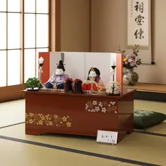 人気の雛人形 松﨑幸一光作 あかり 木目込み雛 親王飾り 収納飾り コンパクトサイズ 前幅37ｃｍ 可愛い入れ目タイプのお顔が好評です。 豪華特典品付