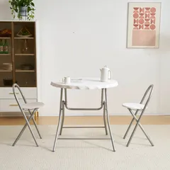 折りたたみ丸テーブル 80.5cm 2人用 3点セット ダイニングテーブルセット コンパクト収納 おしゃれ 木製 カフェ風 食卓 テーブル チェア 家具 インテリア