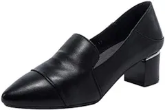 Eve Evan(イヴ エヴァン) 本革 走れる正統派パンプス 4cm 太ヒール 3E 柔らか 歩きやすい 23.0cm(ブラック,  23.0 cm)