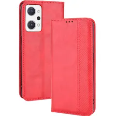 OPPO Reno9 A/7 A ケース 手帳 OPG04 リノ7a  チェック柄 合革 レトロ 手帳 ケース 【Color】 レッドのサムネイル