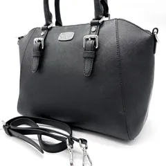 ✨美品✨ MICHEAL KORS マイケルコース 2way ショルダーバッグ トートバッグ バックル ロゴプレート シルバー金具 A4収納 大容量 肩掛け 斜め掛け クロスグレインレザー レディース ブラック 黒色