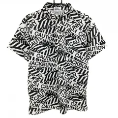 【美品】ジャックバニー 半袖ポロシャツ 白×黒 英字総柄  メンズ 5(L) ゴルフウェア Jack Bunny