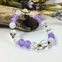水晶×クラック水晶×ジェイド(Lパープル) パワーストーン ブレスレット 8mm　レディース  ●