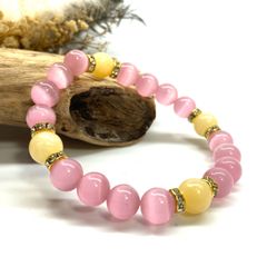 キャッツアイ(ピンク)×アラゴナイト パワーストーン ブレスレット  (ゴールド) メンズ・レディース　男性・女性　数珠ブレス 開運 [23]