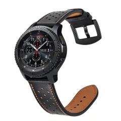 for Samsung Gear S3 / Galaxy Watch 46mm バンド 22mm 時計バンド 本革ベルト 交換用ベルト 本革レザー製 調節可能 ビジネススタイル ソフト おしゃれ Gear S3 Frontier/S3 Class [ブラック]