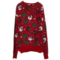 H&M プリント スウェット トレーナー エイチアンドエム L レッド 総柄 クリスマス 古着卸 アメリカ仕入 a610-5063